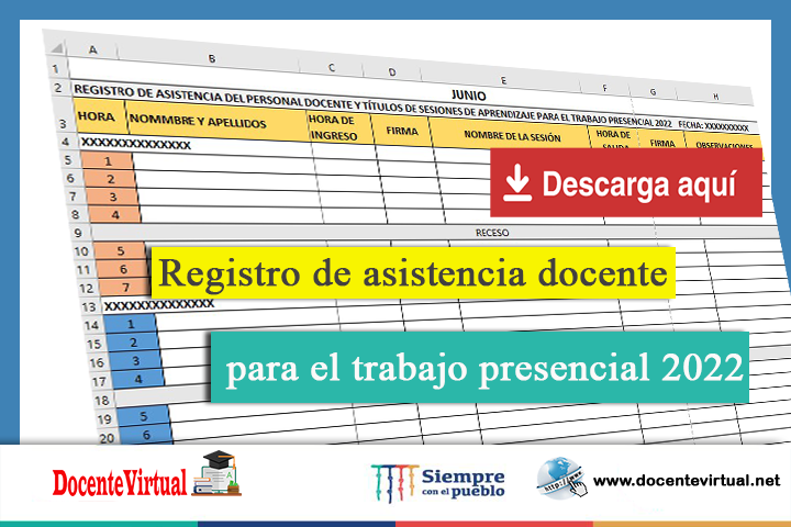 Registro de asistencia docente para el trabajo presencial 2022 - Disponible en Excel